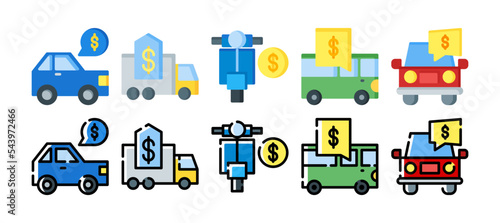 vehicle price icon set. vector illustration with a different style. flat and filled line style