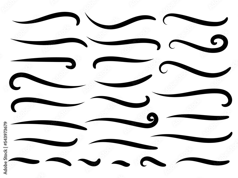 Vector Illustration Of A Set Of Thin Abstract Wavy Lines With Squiggle  Elements And Swoosh Swash And Underline Strokes Isolated Vector, Sport,  Style, Background PNG and Vector with Transparent Background for Free