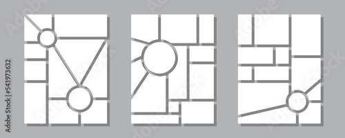 Photo collage template, empty square and circle mockup for photo montage. Photo frame collection or moodboard, mosaic pictures gallery for presentation, vector illustration