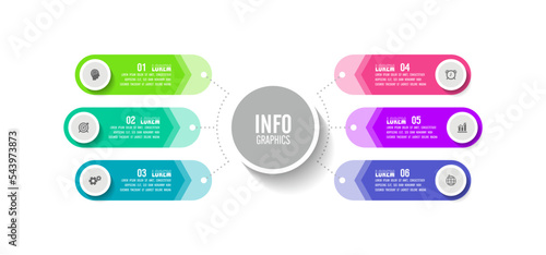 Infographic business icon template design with 6 step