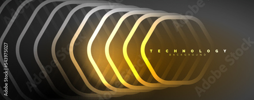 Techno shiny hexagons abstract background, technology energy space light concept, abstract background wallpaper design