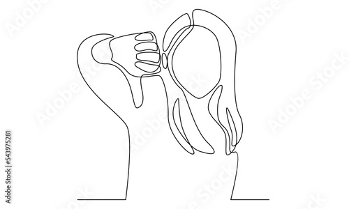 Continuous line of woman showing thumbs down sign gesture. Dislike, disagree, disappointment, disapprove, no deal
