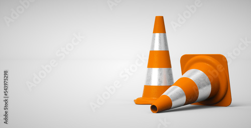 3D orange traffic cones icon on white background. Accident prevention concept. 3D rendering.