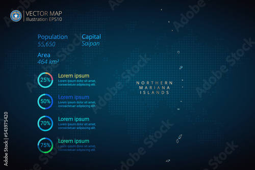 Northern Mariana Islands map infographics vector template with abstract geometric mesh polygonal light concept on blue background. Template for diagram, graph, presentation and chart