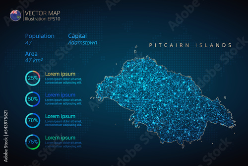 Pitcairn Islands map infographics vector template with abstract geometric mesh polygonal light concept on blue background. Template for diagram, graph, presentation and chart
