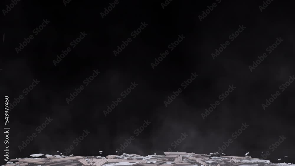 Collapsed ceiling Falling boards, sheetrock, and other debris effect background footage motion graphics, or as a background or overlay 4K drag and drop editing software supporting blending modes.