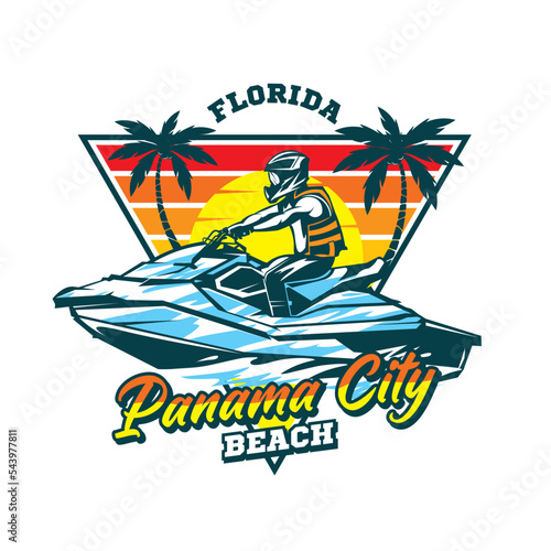 Jetski Racing extreme sport vector illustration design in retro pop color, perfect for Event logo and tshirt design