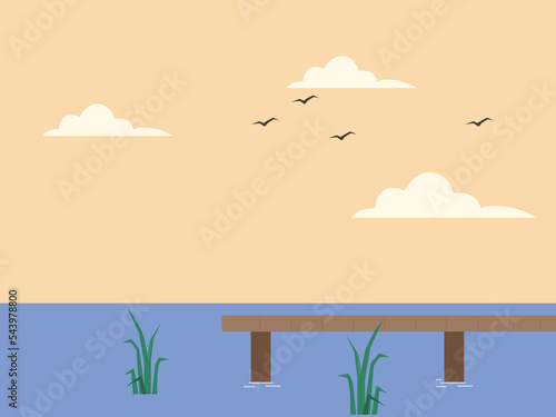 Blue lake with Wooden Jetty background