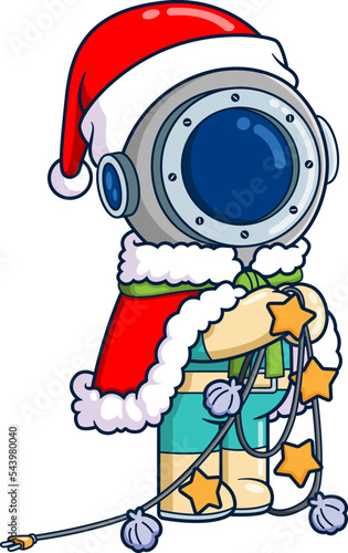 The diver is going to celebrate the christmas party by installing the light