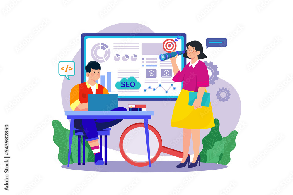 SEO Monitoring Illustration concept on white background SEO Monitoring Illustration concept on white background