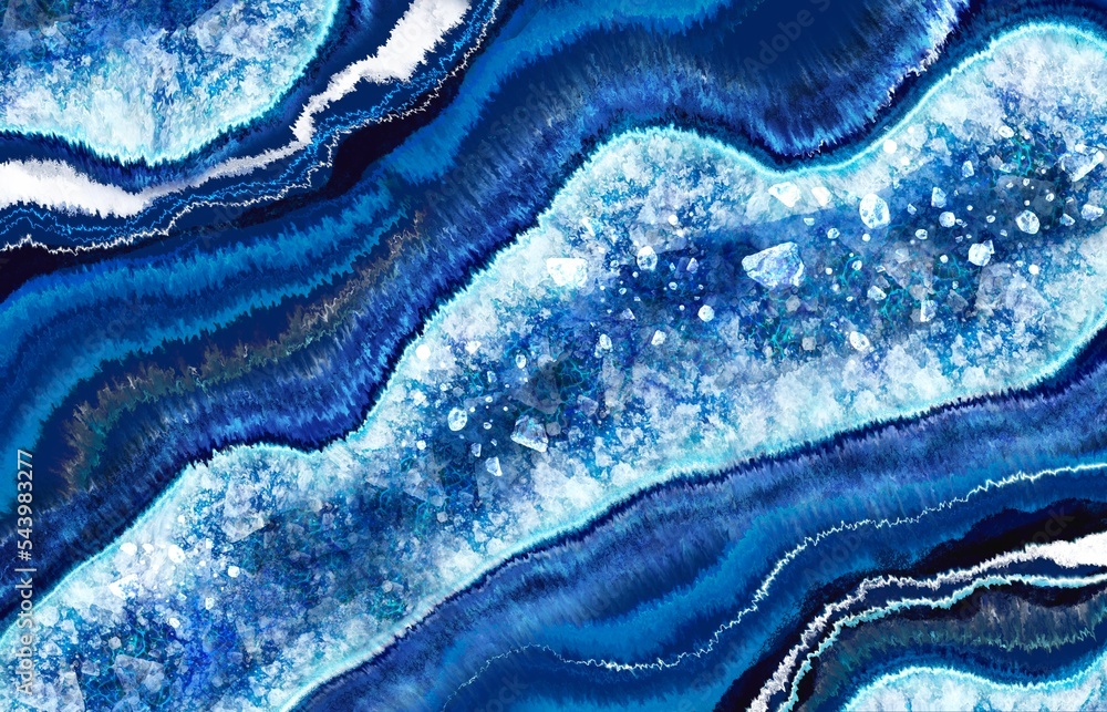 Blue Geode With Crystals Art With Epoxy Resin. Quartz Slice Geode With  Transparent Crystals Handdrawn Realistic Background. 3D Wallpaper For Wall  Frames. Fluid Art Marble Background For Home Wall Stock Illustration |