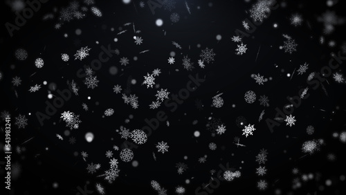 Abstract snowflake and white bokeh particles floating illustration background. Shimmering dust spin randomly in the air. photo