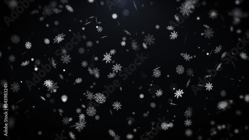 Abstract snowflake and white bokeh particles floating illustration background. Shimmering dust spin randomly in the air.