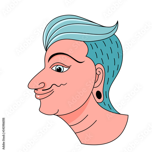 A man's face in Line thai art, Thai style, flat vector illustration.