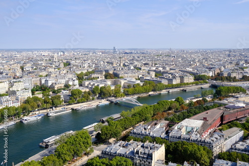 Scenery of Paris and Seine River from Eiffel Tower.