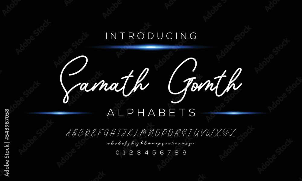SAMATH  , Hand drawn calligraphic vector monoline font. Distress signature letters. Modern script calligraphy type. ABC typography latin signature alphabet