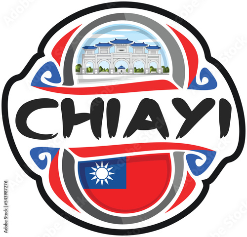 Chiayi Taiwan Flag Travel Souvenir Sticker Skyline Landmark Logo Badge Stamp Seal Emblem Coat of Arms Vector Illustration SVG EPS