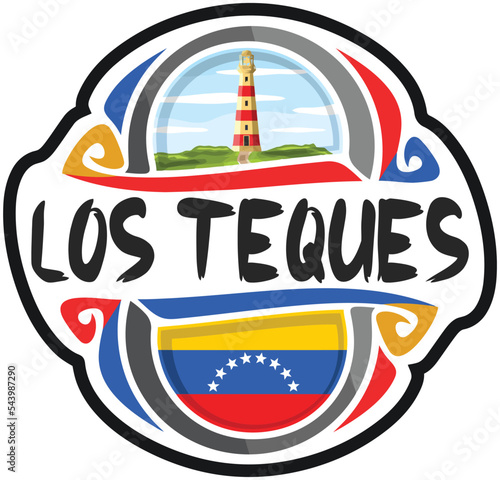 Los Teques Venezuela Flag Travel Souvenir Sticker Skyline Landmark Logo Badge Stamp Seal Emblem Coat of Arms Vector Illustration SVG EPS photo