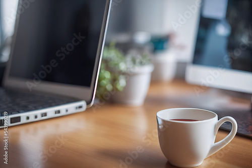 coffee and laptop on desk