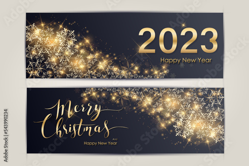 2023 Happy New Year Background golden color Design. Greeting Card, Banner, Poster. Vector Illustration.