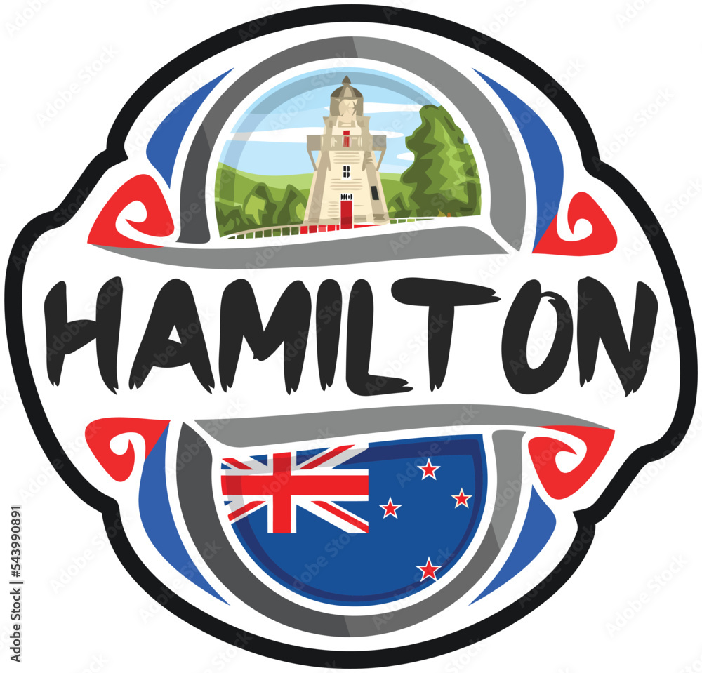 Hamilton New Zealand Flag Travel Souvenir Sticker Skyline Landmark Logo