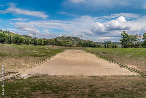 View of the ancient stadium of the Olympic games in Olympia Greece photo