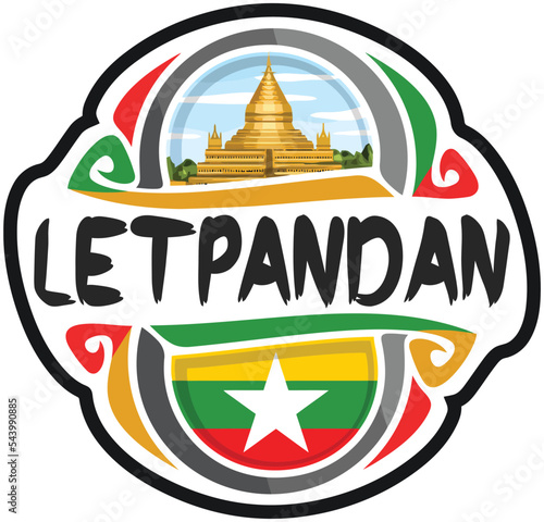 Letpandan Myanmar Flag Travel Souvenir Sticker Skyline Landmark Logo Badge Stamp Seal Emblem Coat of Arms Vector Illustration SVG EPS