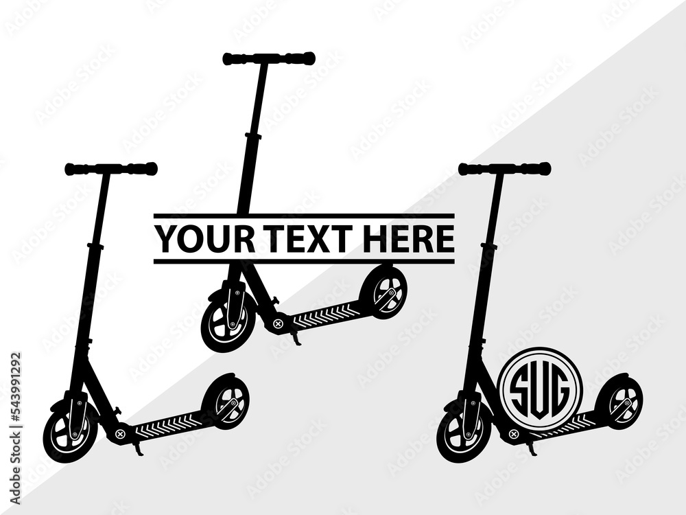 Kick Scooter Monogram, Kick Scooter Silhouette, Stepper Scooter Svg