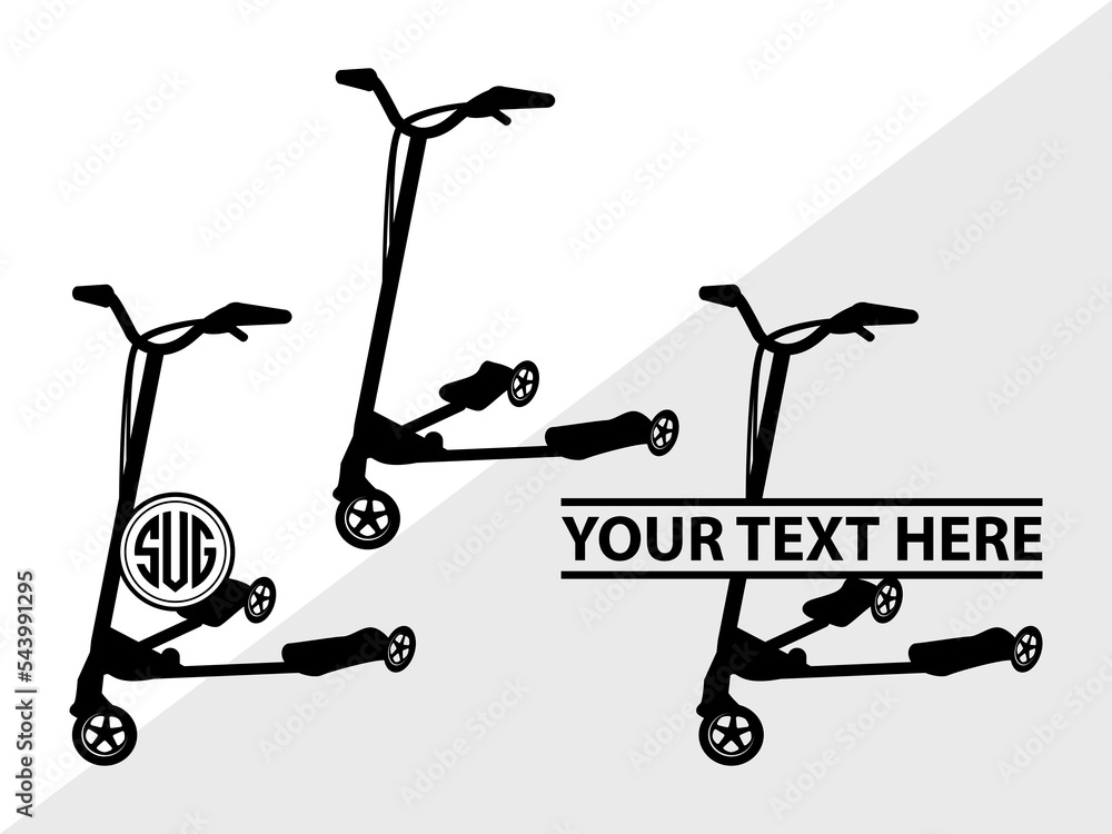 Kick Scooter Monogram, Kick Scooter Silhouette, Stepper Scooter Svg