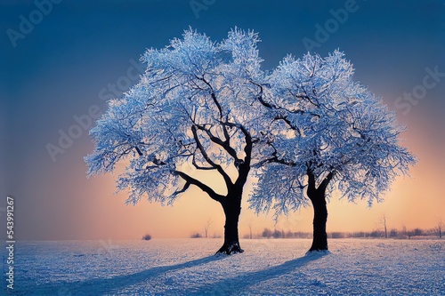 Ice and Frost Covered Oak Tree in Cold Winter, Turlava, Latvia.