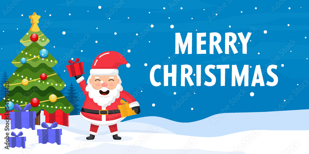 Fototapeta premium flat design merry christmas background illustration with santa claus