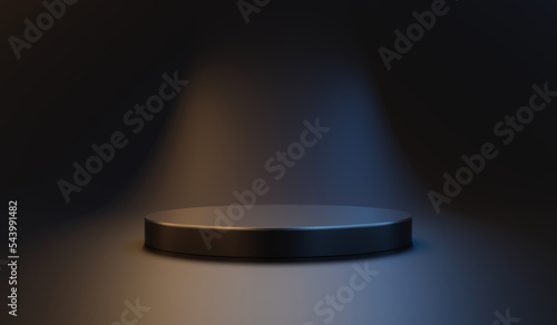 Empty podium black product stand 3d stage scene on blank presentation luxury background with minimal platform studio mockup concept or advertising pedestal display elegant dark backdrop premium shelf.