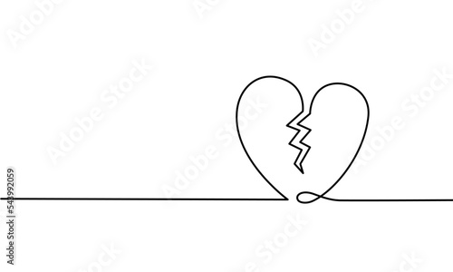 Continuous line drawing was heartbroken. Single line heart is broken. Vector illustration.