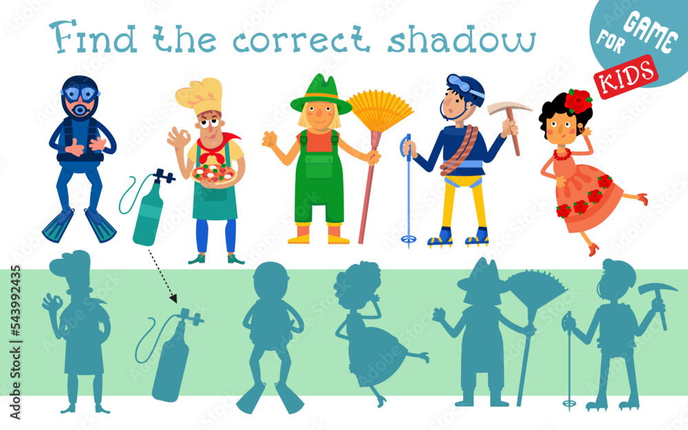 Find correct shadow. Puzzle game for children. Activity, vector ...