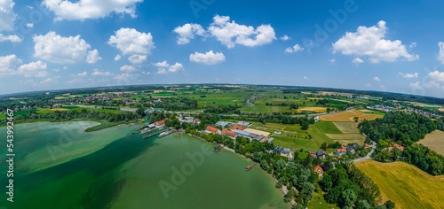 Am Ammersee bei Stegen in Oberbayern - Luftbild-Panorama-Aufnahme