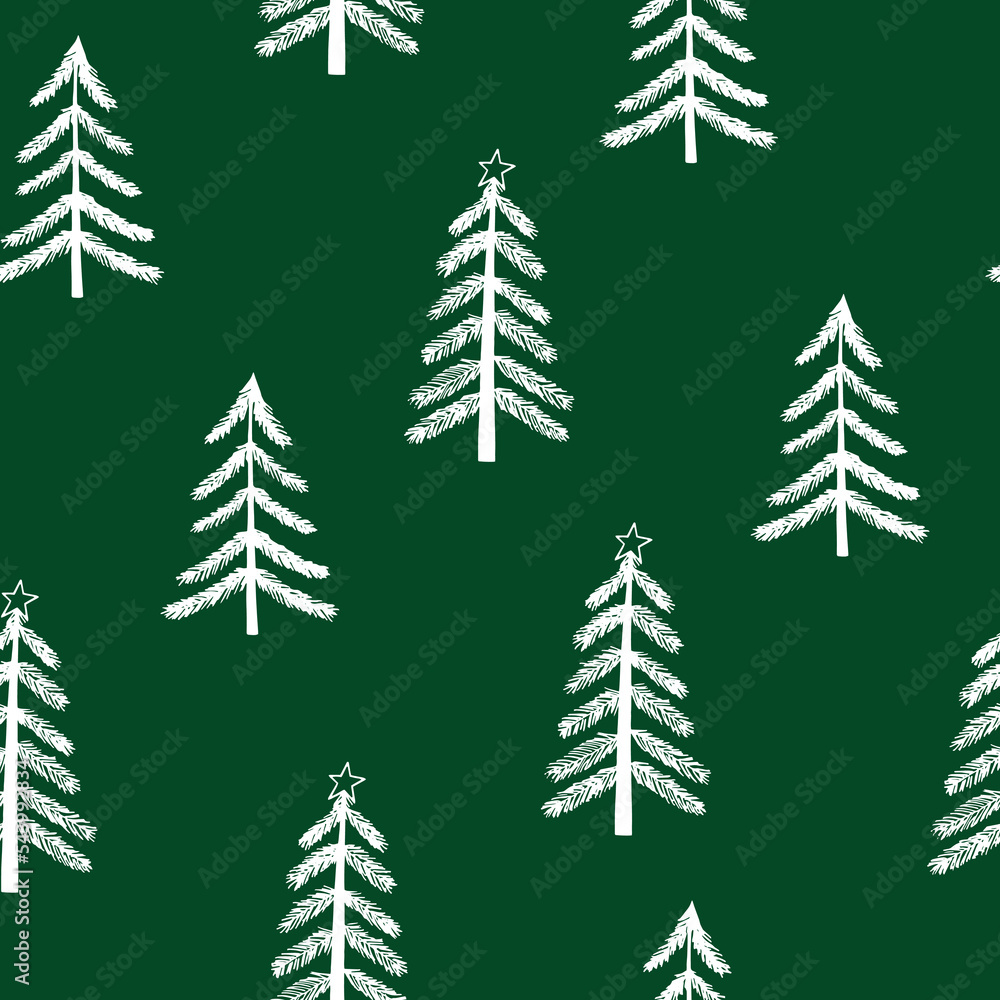 Obraz premium christmas tree seamless pattern hand drawn in doodle style. silhouette, simple, minimalism, monochrome