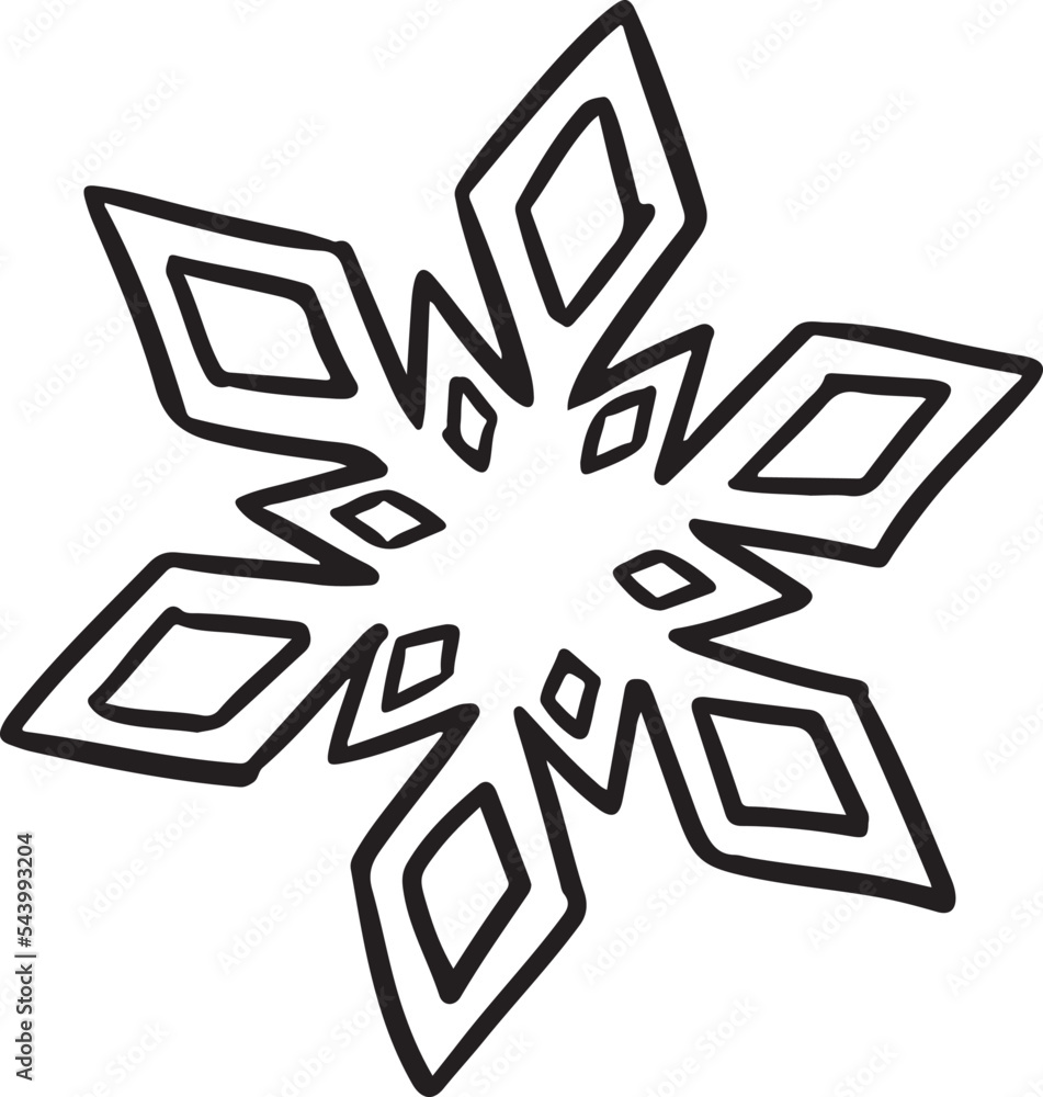 Snowflake lineart vector icon. Snow winter comic style image. Hand drawn isolated lineart image for prints, designs, cards. Web, mobile Snowflake lineart vector icon. Snow winter comic style image. Hand drawn isolated lineart image for prints, designs, cards. Web, mobile