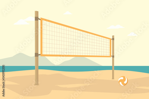 Beach volleyball court with an ocean background design vector flat isolated illustration