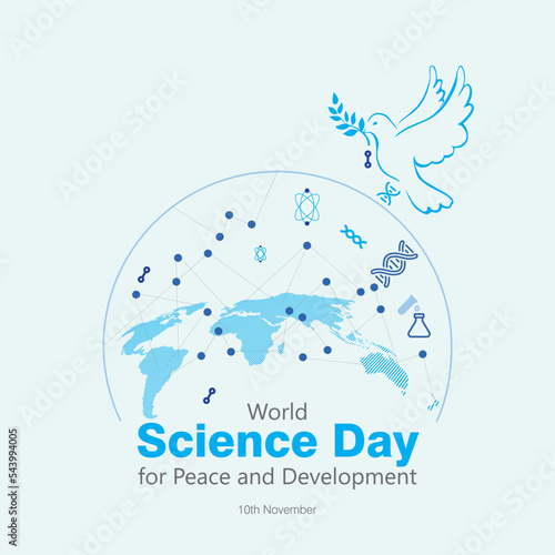 World Science Day for Peace and Development background design with Flying Dove vector, illustration. The concept for posters and background. 10th November.