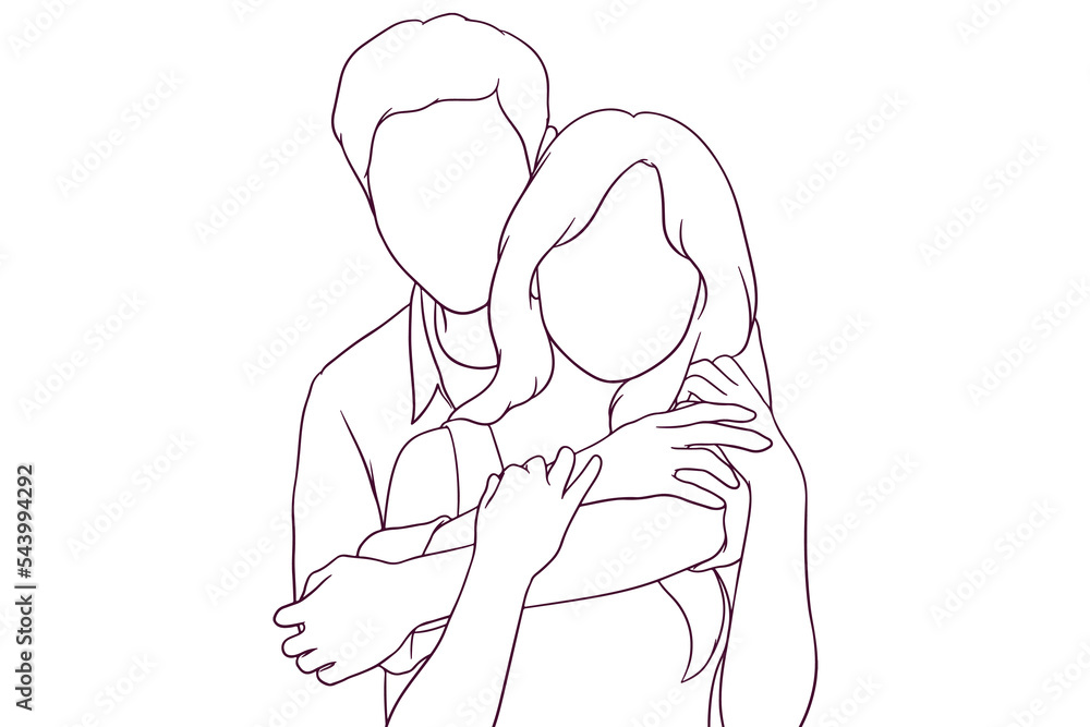 young couple hugging hand drawn style vector illustration young couple hugging hand drawn style vector illustration