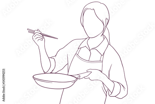 beautiful girl cooking hand drawn style vector illustration