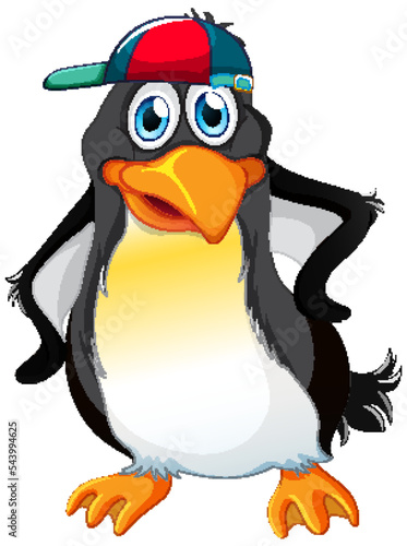Cute penguin cartoon character wearing cap on white background