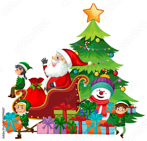 Christmas tree with Santa Claus and elves