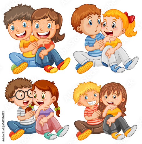 Happy young couple sitting on white background