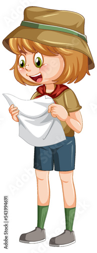 Camping girl looking at map
