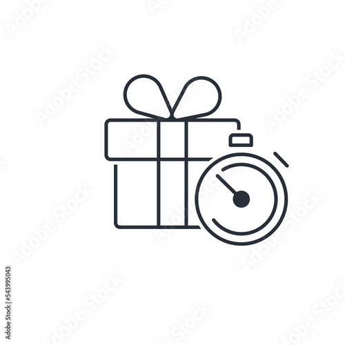Gift Time and  box.Vector linear icon isolated on white background.