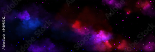 Nebula, twinkle, stardust in galaxy, space background with stars and colorful clouds. , Deep cosmos, night sky with blue and purple gas accumulations in cosmic world, Realistic 3d vector illustration