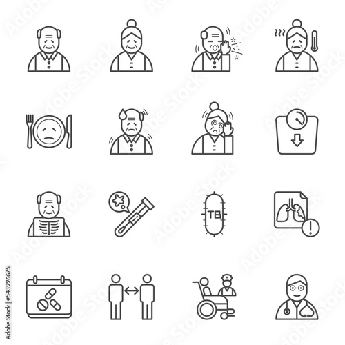 Elderly people with tuberculosis. Caring of elderly patients. vector icon set tuberculosis concept