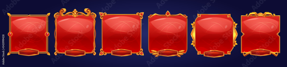 Golden vintage game frames, ui medieval square red buttons withnborders ...