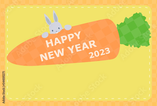 ポップでかわいいニンジンとうさぎの年賀状テンプレート